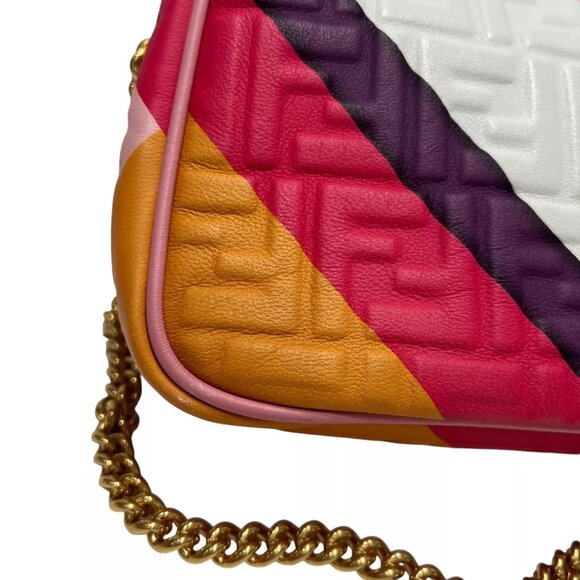 $3100 FENDI 2021 Multi Embossed FF Baguette Chain Crossbody Medium Leather Bag - Picture 2 of 15